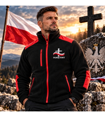 Polar Patriotyczny z Haftem Pamiętamy Krzyż, Czarny -czerwony
